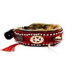 Püsküllü Boncuklu Zilli Deri Köpek Tasması