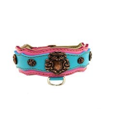 Pembe Özel Tasarım Eskitme Model Deri Köpek Tasması