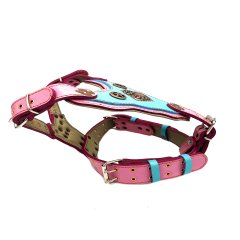 Pembe Özel Tasarım Eskitme Deri Köpek Göğüs Tasması
