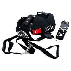 Siyah Kurt Başlı Klipsli K9 Köpek Tasması Seti