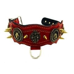 Viking Figürlü Çivili Lüks Deri Köpek Tasması