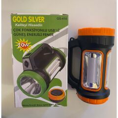 GOLD SİLVER GS-410 ÇOK FONKSİYONLU USB Lİ GÜNEŞ PANELİ EL FENERİ