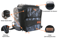 Fujin Black Camo Back Pack - Balıkçı Sırt Çantası