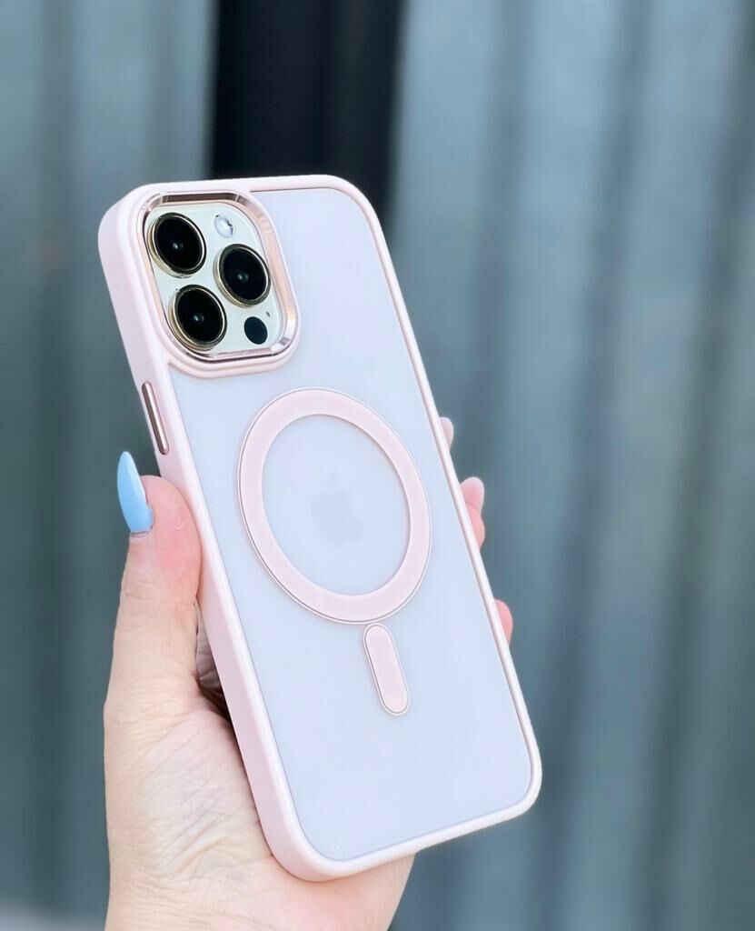 iPhone Kristal MagSafe Şeffaf Kılıf - Kum Pembe