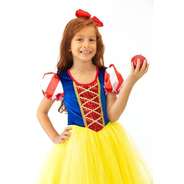 Pamuk Prenses Kostümü Pelerinli ve Taç Hediyeli - Kız Çocuk Parti ve Doğumgünü Elbiseleri