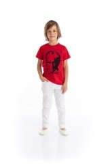 Erkek Çocuk Kırmızı Atatürk Baskılı Tişört Beyaz Pantolon Takım - 23 Nisan Kıyafetleri