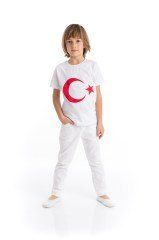 Erkek Çocuk Beyaz Ay Yıldızlı Tişört Pantolon Takım - 23 Nisan Kıyafetleri