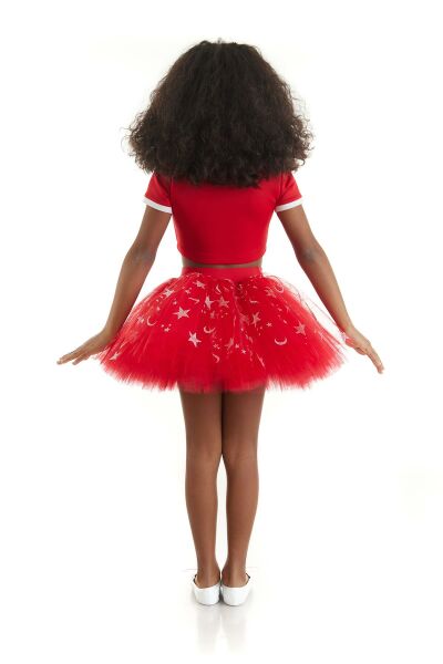 Kız Çocuk Kırmızı Ay Yıldızlı Dans Kostümü - 23 Nisan Kıyafetleri