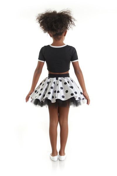 Kız Çocuk Siyah Beyaz Puantiyeli Dans Kostümü - 23 Nisan Kıyafetleri