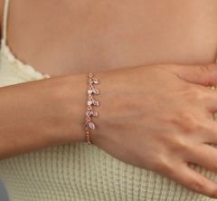 Sallantılı Damla Taşlı Gümüş Bileklik (Rose)