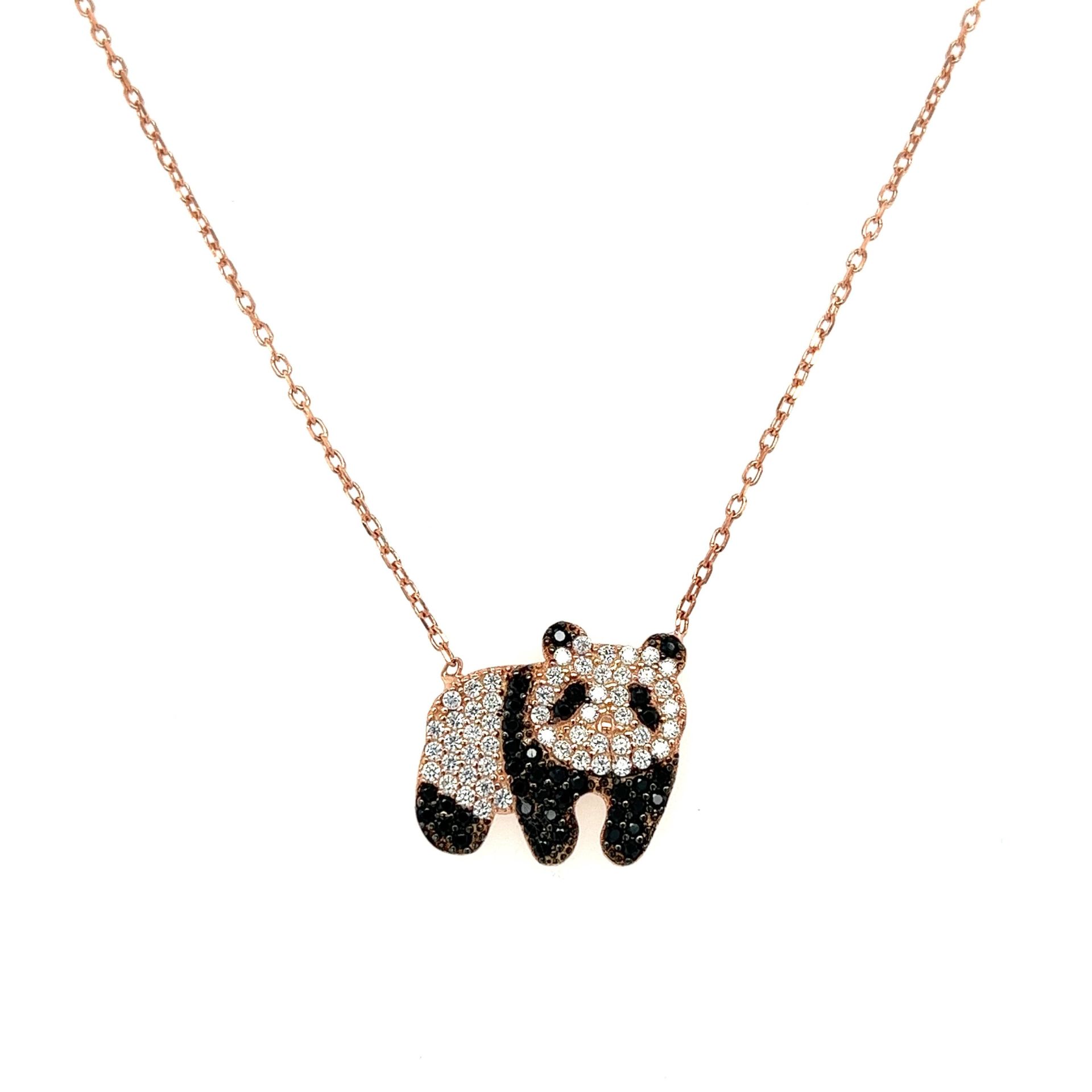 Taşlı Panda Gümüş Kolye