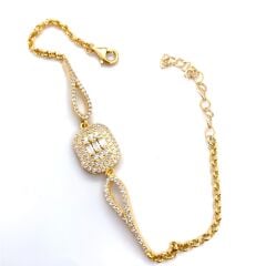 925 Ayar Baget Taşlı Gold Bileklik