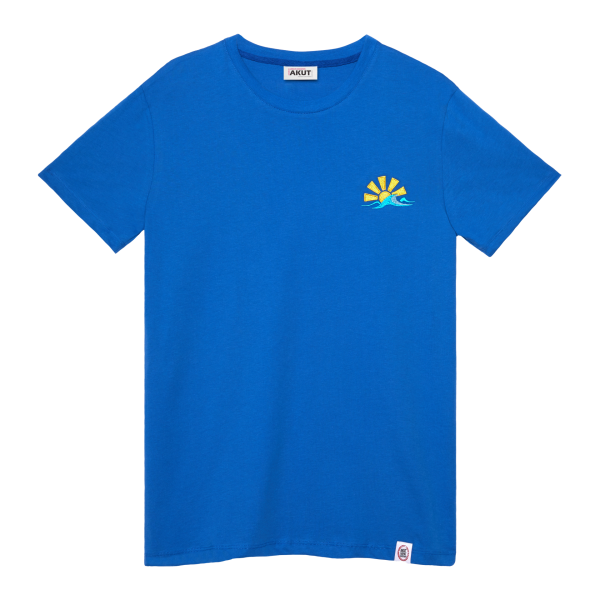 Dalga Motifli Unisex Tişört - Mavi