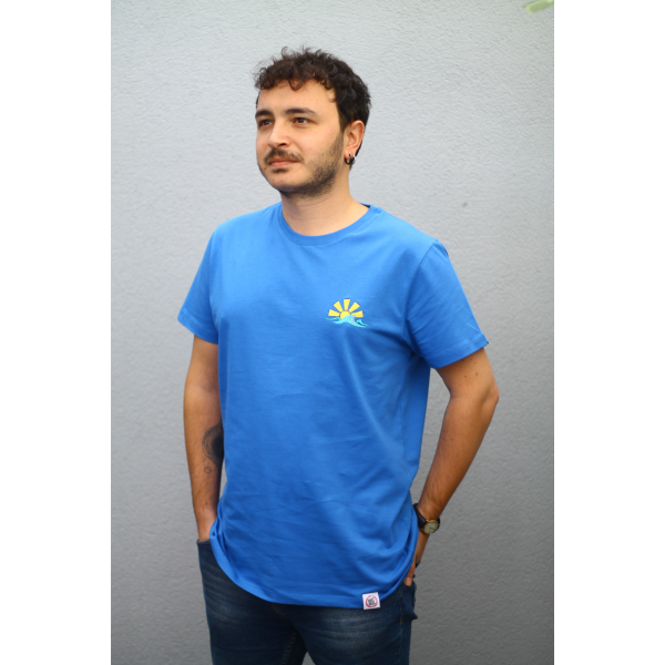 Dalga Motifli Unisex Tişört - Mavi