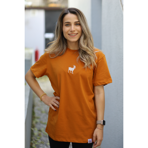 Keçi Motifli Unisex Tişört - Tütün