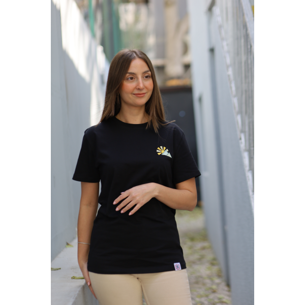 Dağ Motifli Unisex Tişört - Siyah