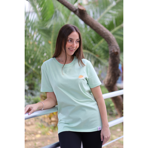 Kaplumbağa Motifli Unisex Tişört - Su Yeşili