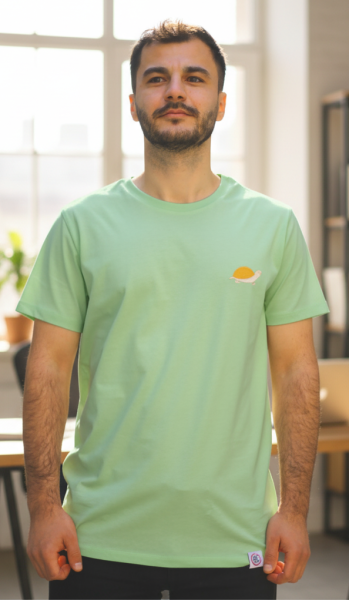 Kaplumbağa Motifli Unisex Tişört - Su Yeşili