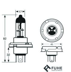 H4 / P45t 12V  FAR AMPULÜ STANDART TABLALI  R012