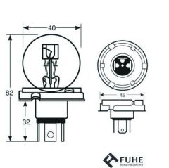 P45T 12V 45/40W ÜÇ FİŞLİ FAR AMPULÜ  R410
