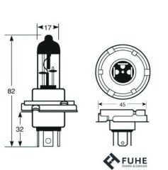 H4 / P45t 12V  FAR AMPULÜ STANDART TABLALI  R012