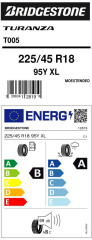 225/45R18 95Y XL * TURANZA T005 RFT BMW 3 BRIDGESTONE