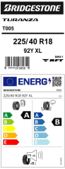 225/40R18 92Y XL TURANZA T005 BRIDGESTONE