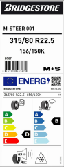 315/80R22.5 156/150K M+S M STEER 001 BRIDGESTONE H.ÖN