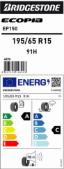 Bridgestone Ecopia EP150 195/65R15 91H Yaz Lastiği (Üretim Yılı 2024)