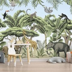TROPİKAL AĞAÇLAR VE HAYVANLAR 3D DUVAR POSTERİ
