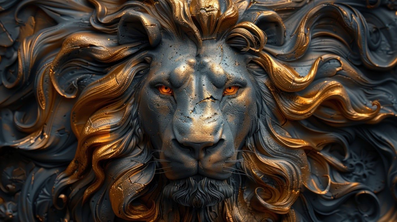 RÖLYEF GOLD ANTRASİT ASLAN DUVAR POSTERİ