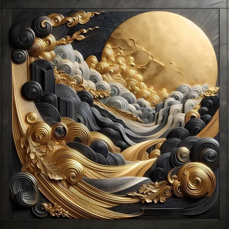 RÖLYEF SİYAH GOLD SOYUT DUVAR POSTERİ
