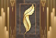 YAPRAK DESEN KAHVERENGİ GOLD ÇITA GÖRÜNÜMLÜ DUVAR POSTERİ