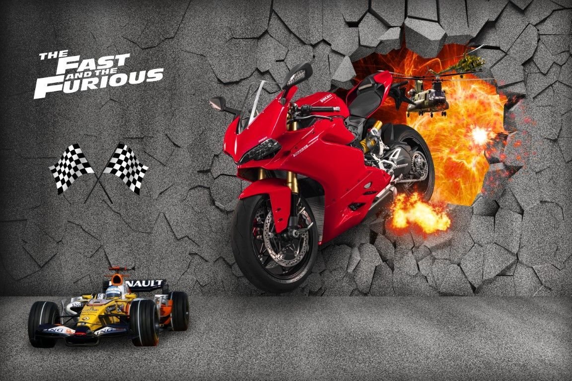 KIRIK DUVAR MOTORSİKLET DUVAR POSTERİ
