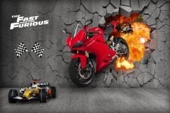 KIRIK DUVAR MOTORSİKLET DUVAR POSTERİ