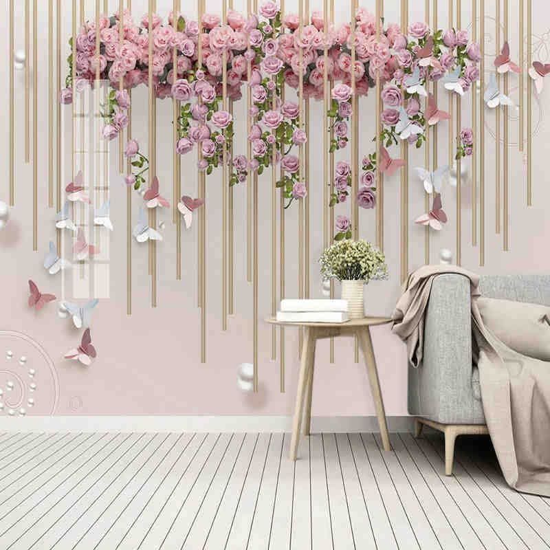 PEMBE GÜL VE KELEBEKLER DUVAR POSTERİ