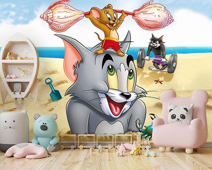 SAHİLDE TOM VE JERRY DUVAR POSTERİ
