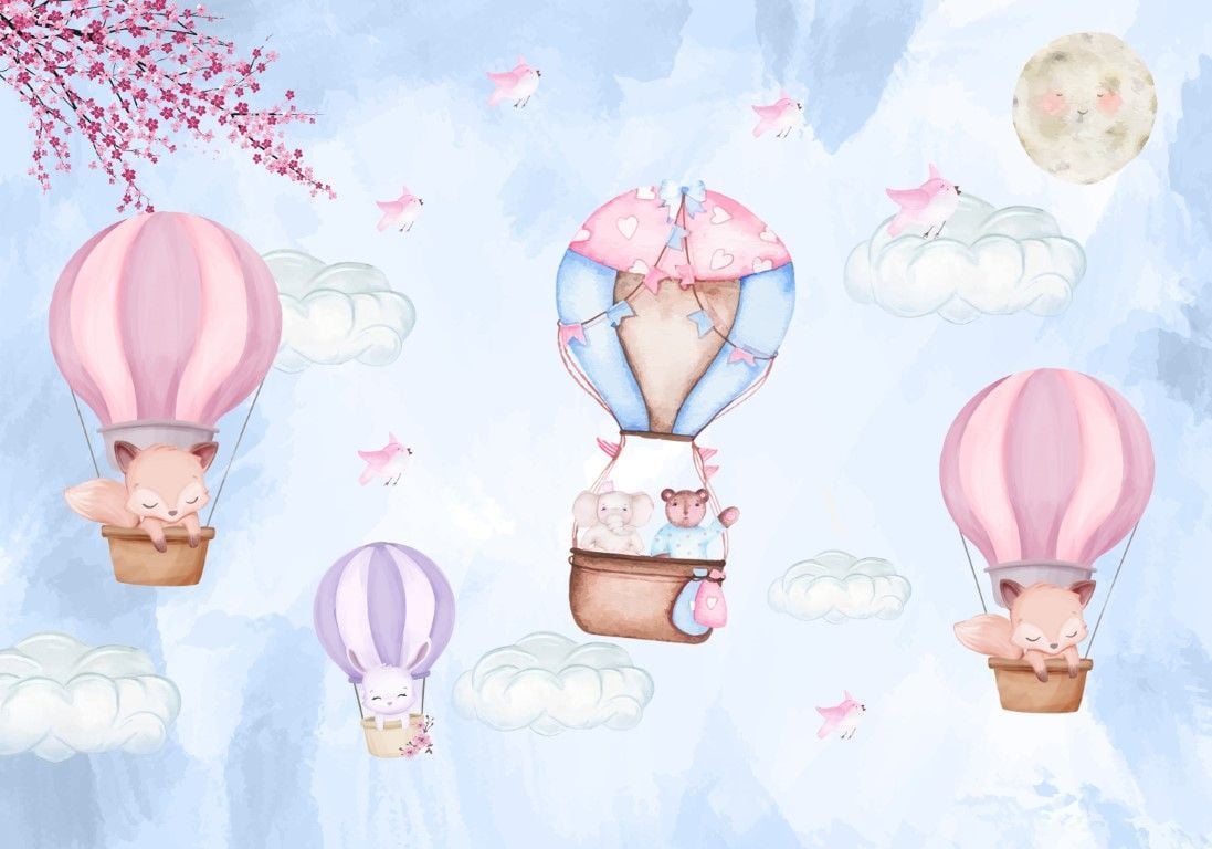 BULUTLAR VE RENKLİ HAVA BALONLARI DUVAR POSTERİ