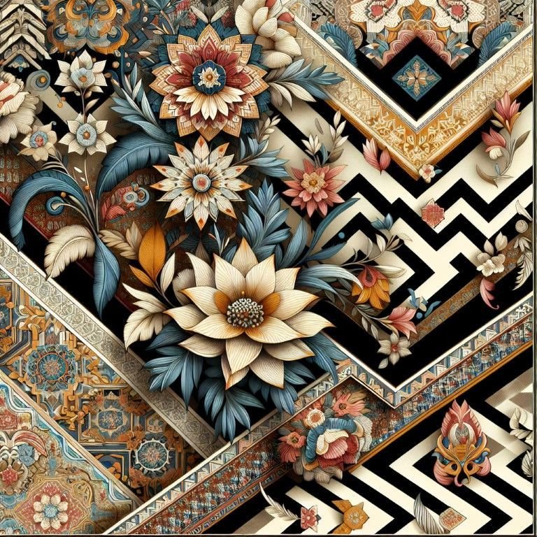ÇİÇEK VE GEOMETRİK ETNİK DESEN DUVAR POSTERİ