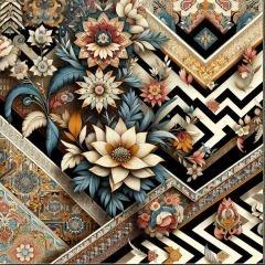 ÇİÇEK VE GEOMETRİK ETNİK DESEN DUVAR POSTERİ