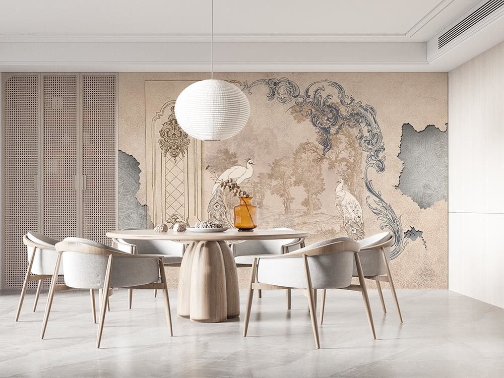 ESKİTME TAVUS KUŞU ETNİK DESEN DUVAR POSTERİ