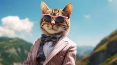 TAKIM ELBİSELİ GÖZLÜKLÜ KEDİ DUVAR POSTERİ