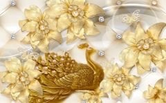 GOLD ÇİÇEK VE KUĞU LÜKS DUVAR POSTERİ