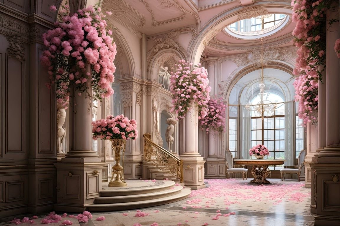 PEMBE ÇİÇEKLİ LÜKS DUVAR POSTERİ
