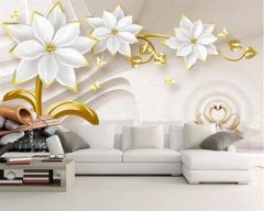 BEYAZ GOLD ÇİÇEKLİ LÜKS DUVAR POSTERİ