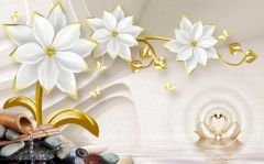 BEYAZ GOLD ÇİÇEKLİ LÜKS DUVAR POSTERİ
