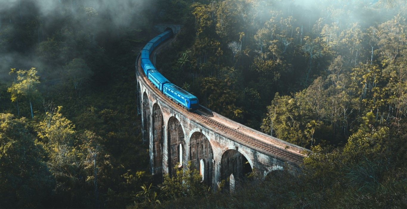 ORMANIN İÇİNDE KÖPRÜLÜ TREN MANZARALI DUVAR POSTERİ