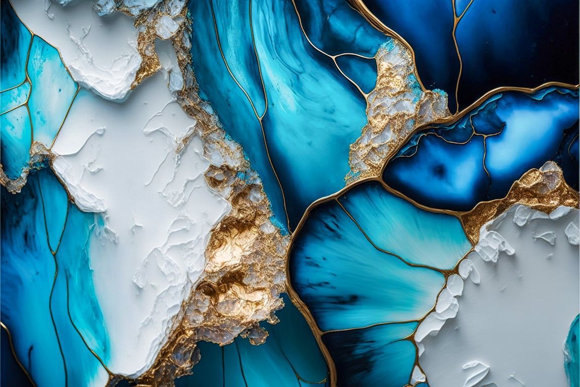 MAVİ GOLD MERMER DESEN DUVAR POSTERİ