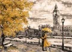 BOYA ÇALIŞMASI LONDRA ŞEHİR MANZARASI DUVAR POSTERİ