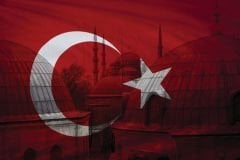 CAMİ ARKA PLANLI TÜRK BAYRAĞI DUVAR POSTERİ